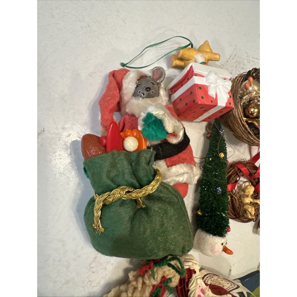 Vintage lot 9 Mixed Christmas Tree Ornaments Mouse Bird Nest Santa Sheep Kitschy